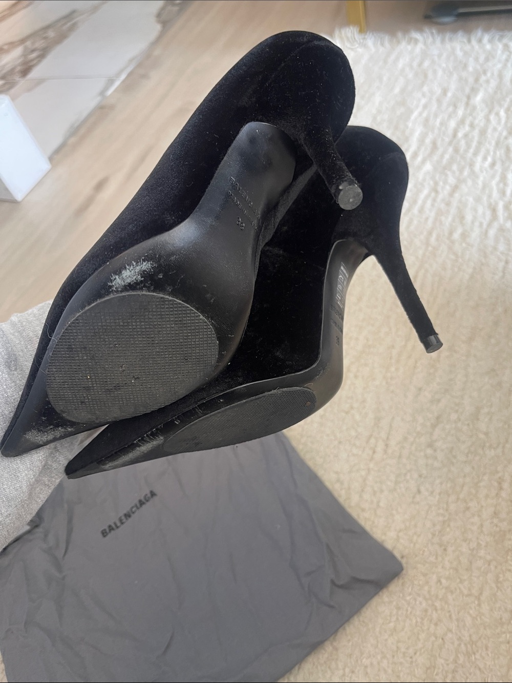 Balenciaga Black Suede Pointed Toe Pumps 38 - Picture 3 of 3